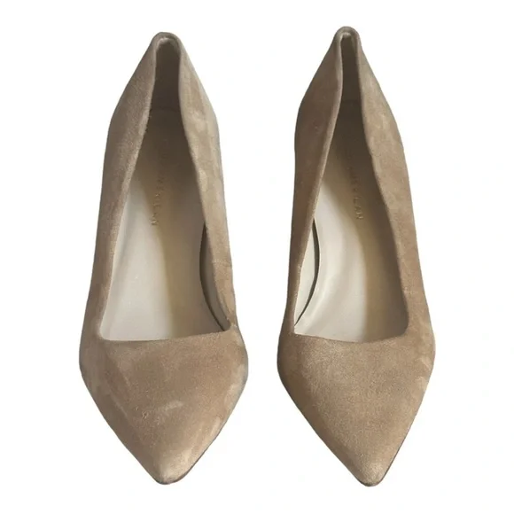 Good American Suede Point Toe Pumps Size 6 Tan Neutral Classic Leather Heels - Picture 2 of 9